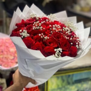 Red Roses with Baby Breath
