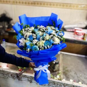 White Blue Roses Bouquet